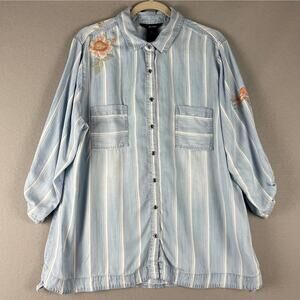 Ali Miles Blue Oversized Tunic with Mandarin Collar